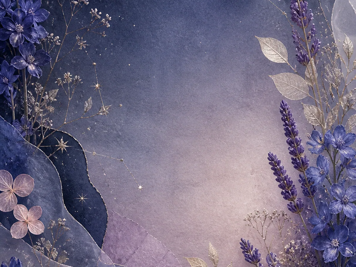 Moonlit indigo floral and constellation artwork from the debut concept