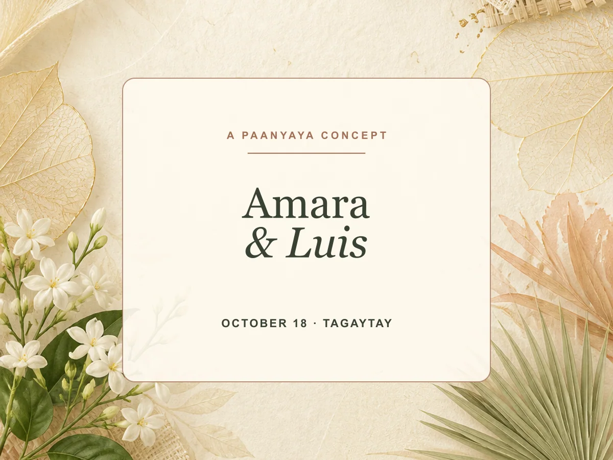 Modern Filipino wedding invitation concept with sampaguita, capiz, and anahaw details