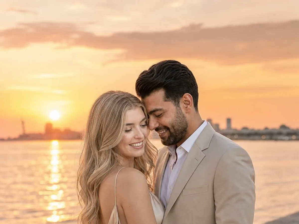 Maria Beatrice and Alexander together beside Manila Bay at sunset